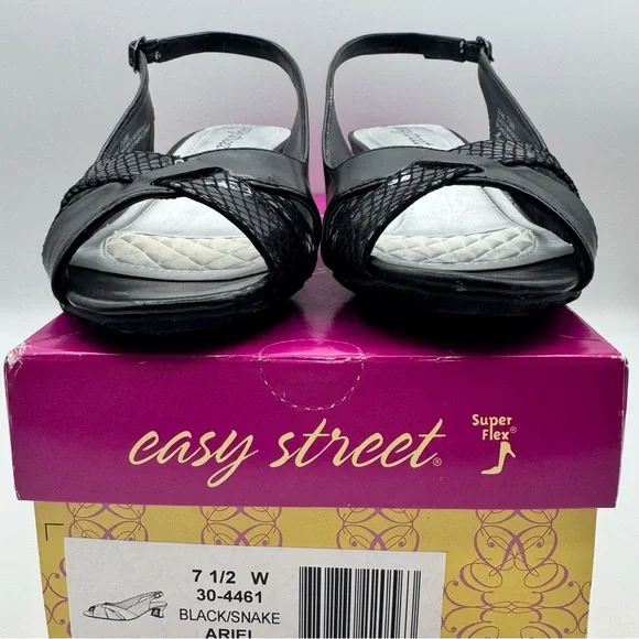 Easy Street Ariel Black Snake Sling Back Block Heels 7.5 WIDE - Picture 6 of 9